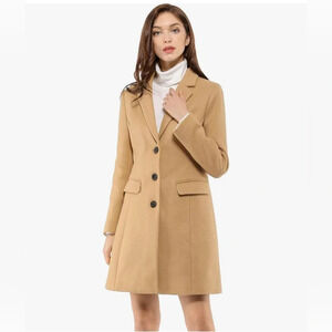 Allegra K Women's Pea Coat Single Breasted Long Winter Coat Size XXL Camel